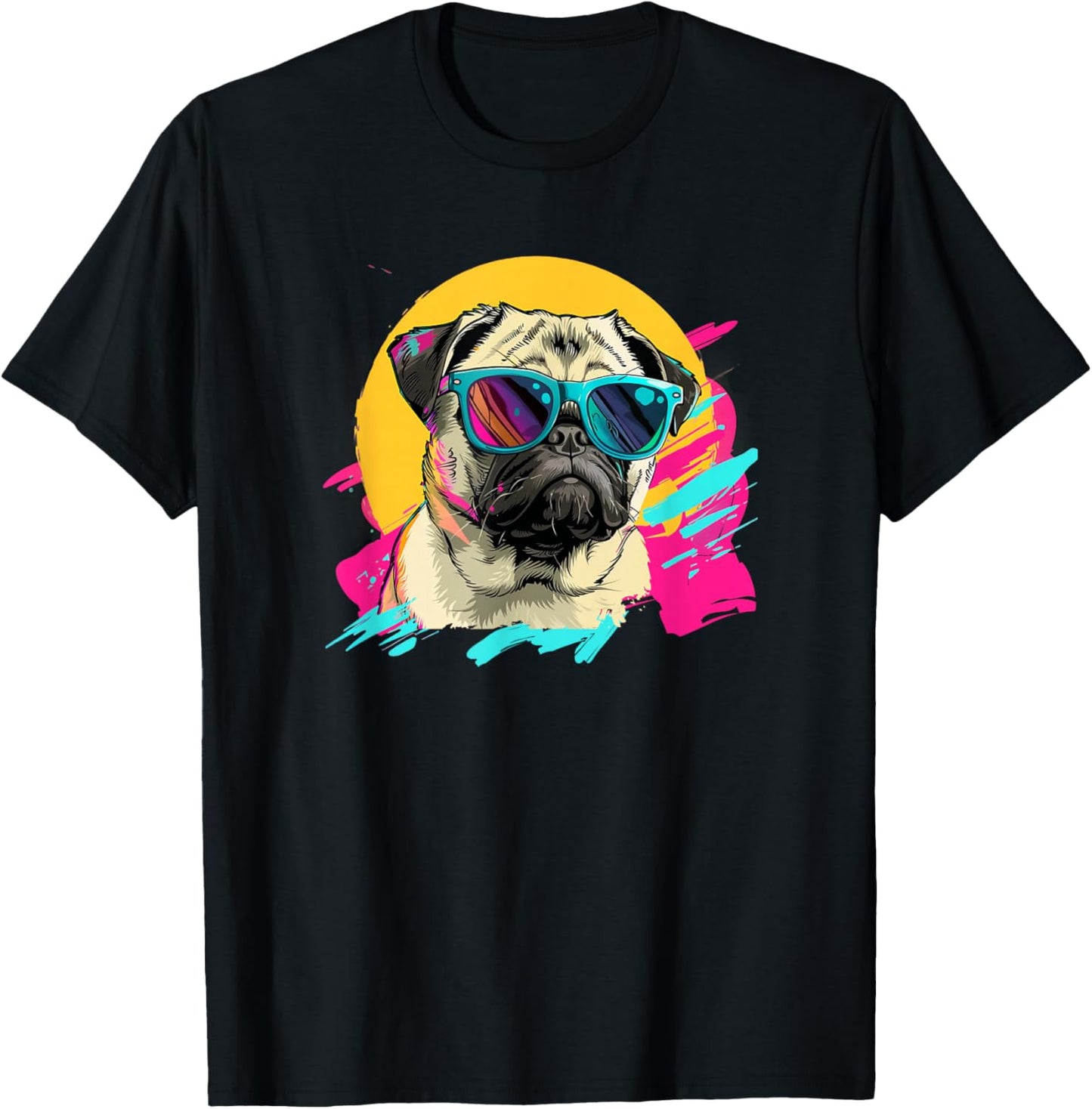 Funny & Retro Vintage 80s Pug Lover T-Shirt - T-Shirt | Black