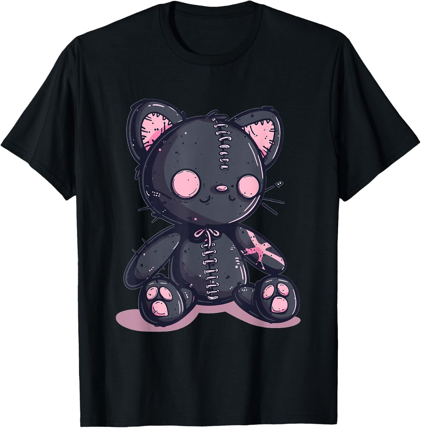 Goth Pastel Cute Creepy Kawaii Cat Kitten Voodoo Doll T-Shirt - T-Shirt | Black