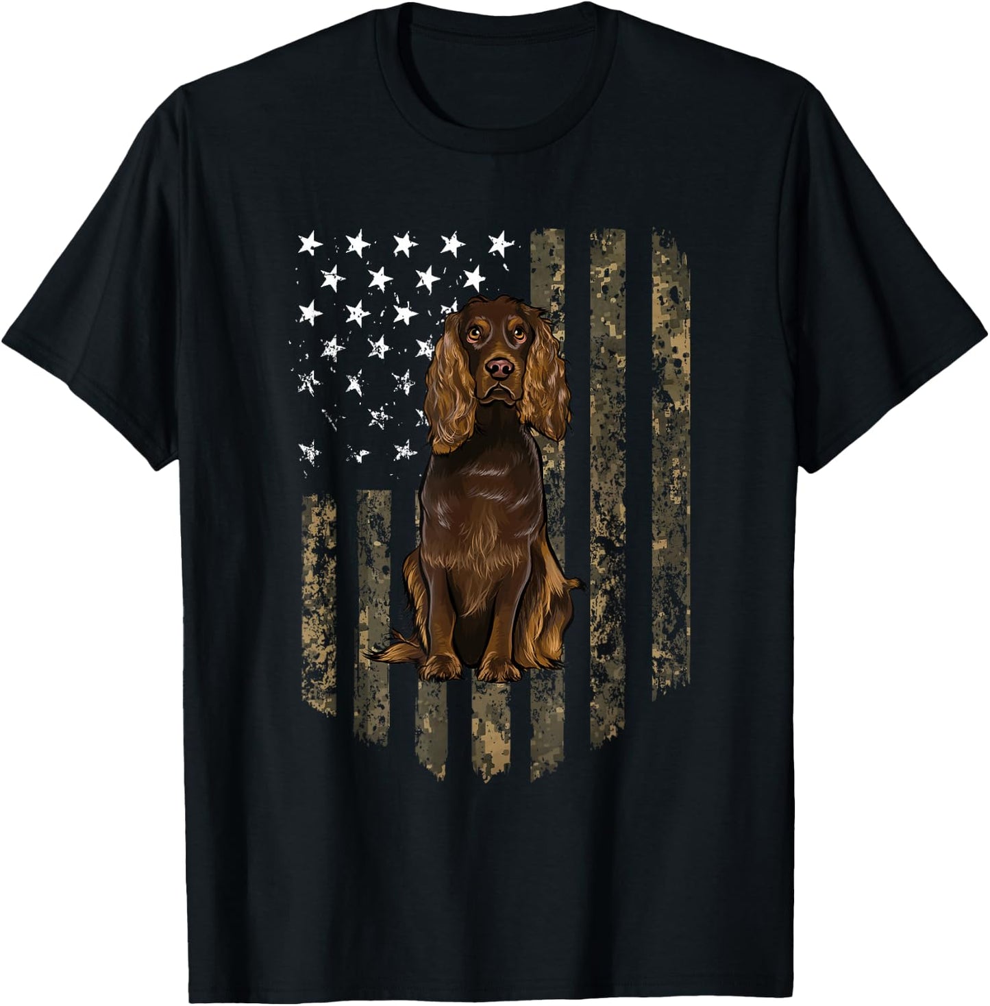 Camo American Flag Boykin Spaniel 4th of July USA T-Shirt - T-Shirt | Black