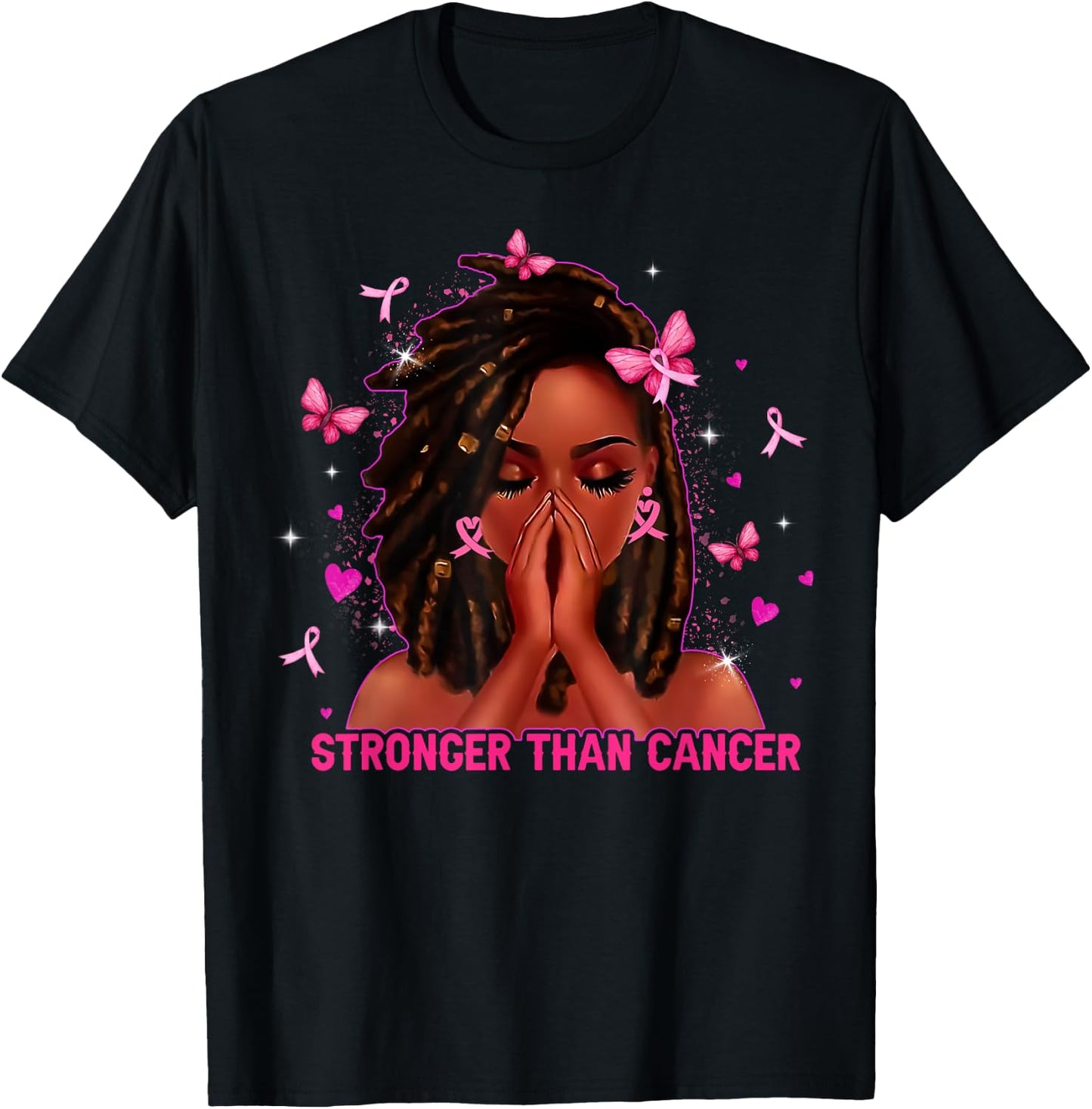 Black Women Melanin Queen Stronger Than Breast Cancer Fight T-Shirt - T-Shirt | Black
