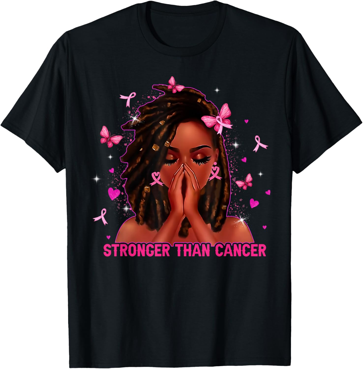 Black Women Melanin Queen Stronger Than Breast Cancer Fight T-Shirt - T-Shirt | Black