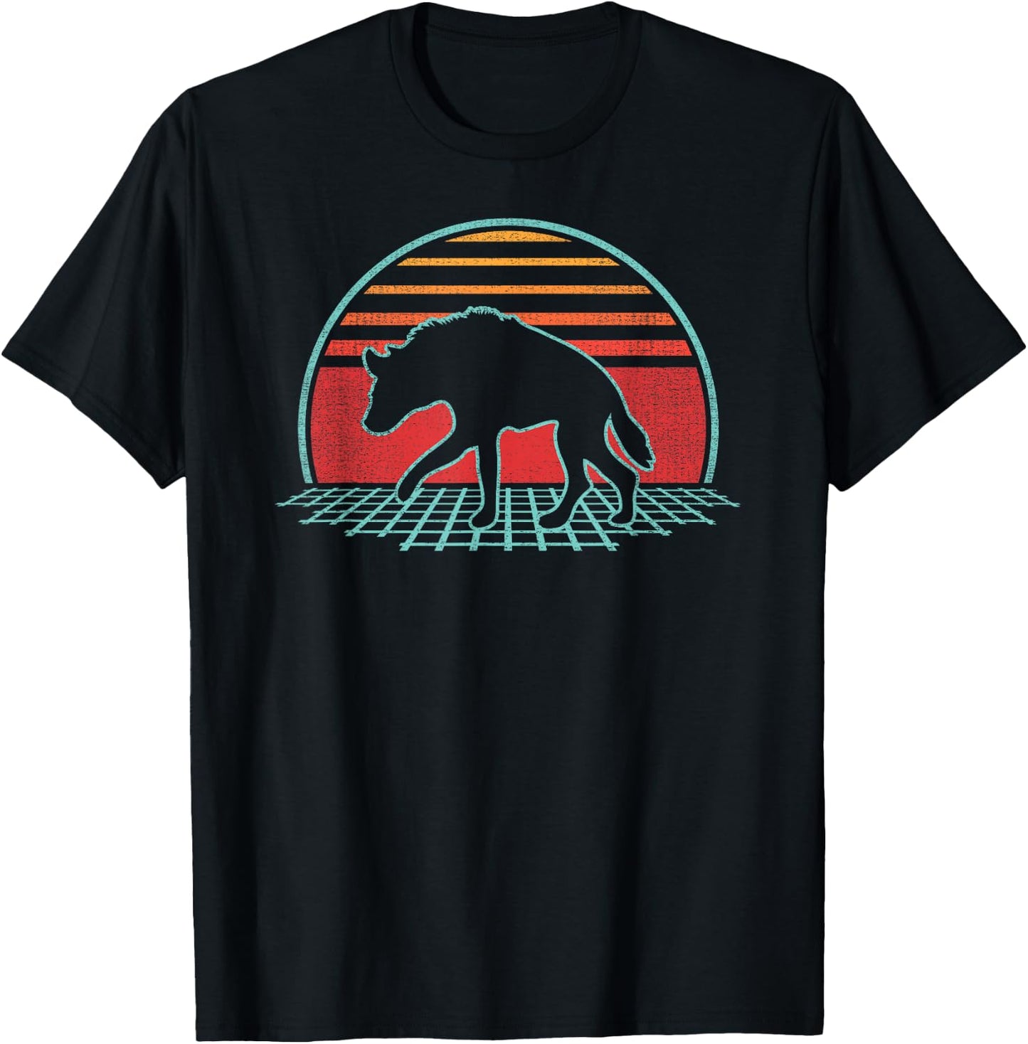 Hyena Lover Animal Retro Vintage 80s Style T-Shirt - T-Shirt | Black