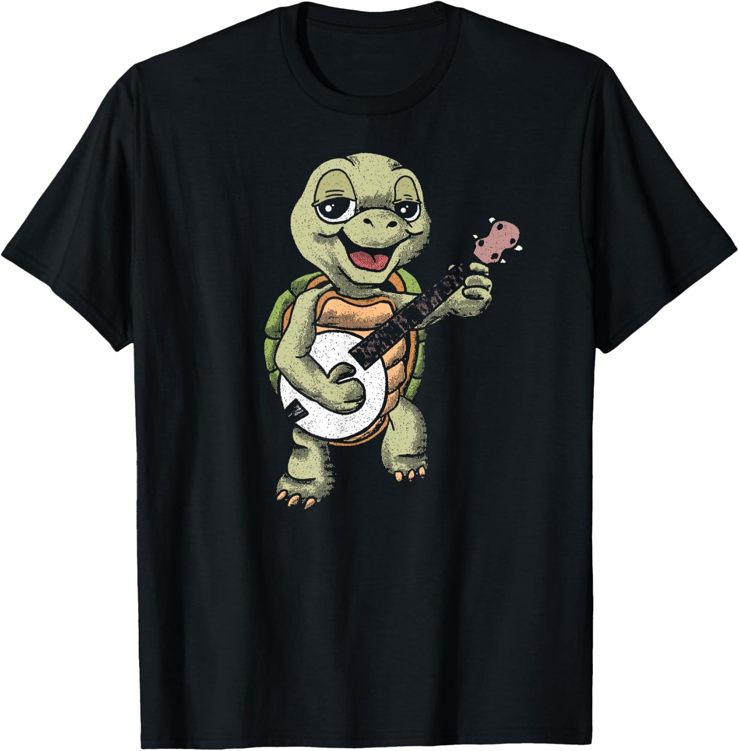 Banjo Picking Turtle Cute Funny Terrapin Music Graphic T-Shirt - T-Shirt | Black