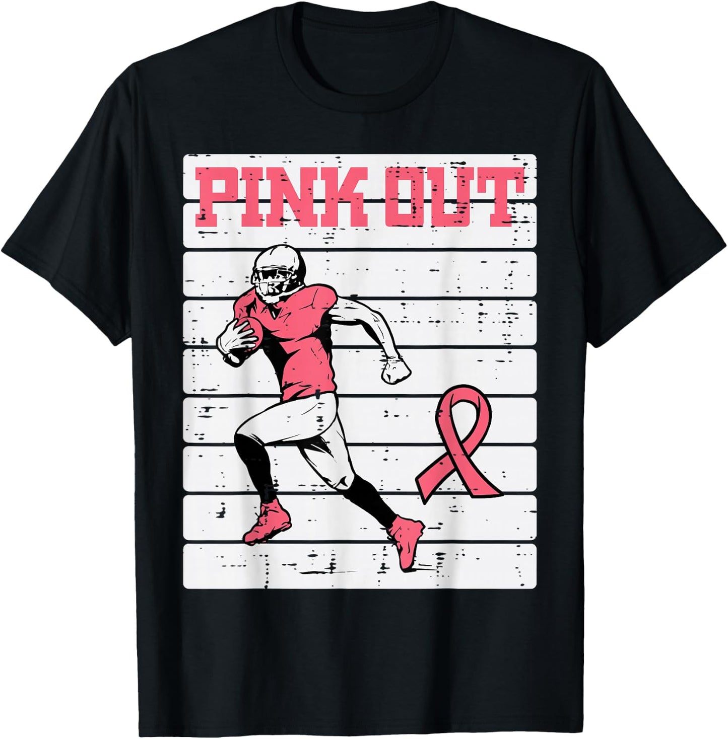 Breast Cancer Football Player Pink Out Awareness Men Boy Kid T-Shirt - T-Shirt | Black