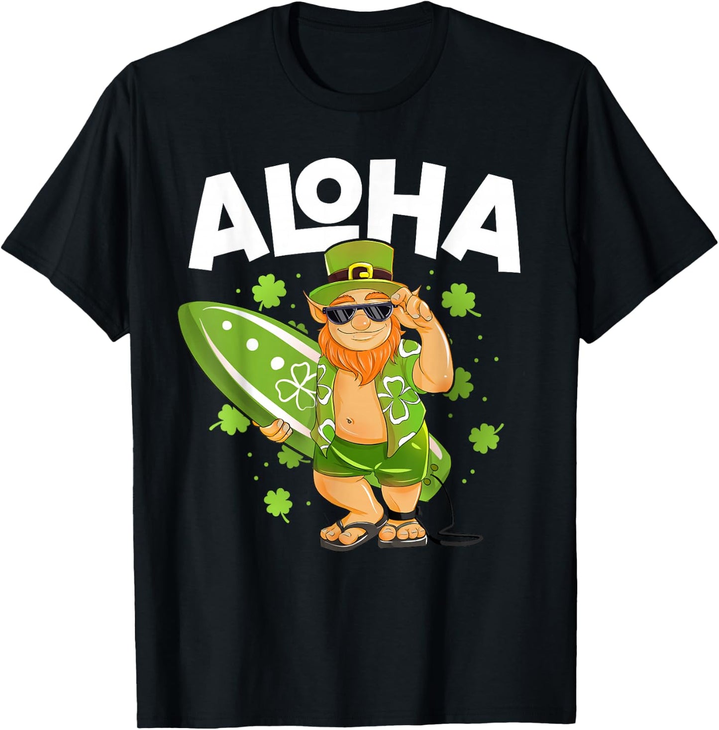 Aloha Hawaii Surfing Leprechaun St Patrick's Day Hawaiian T-Shirt - T-Shirt | Black