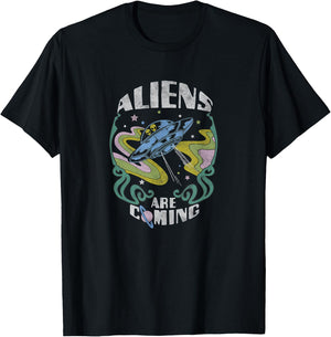 Aliens Are Coming Psychedelic Spaceship T-Shirt - T-Shirt | Black