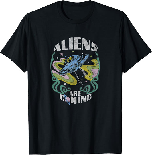 Aliens Are Coming Psychedelic Spaceship T-Shirt - T-Shirt | Black