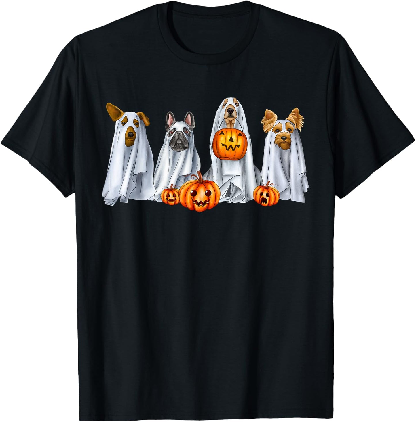 Dog Dressed As Ghost Spooky Season Ghost Dogs Halloween T-Shirt - T-Shirt | Black