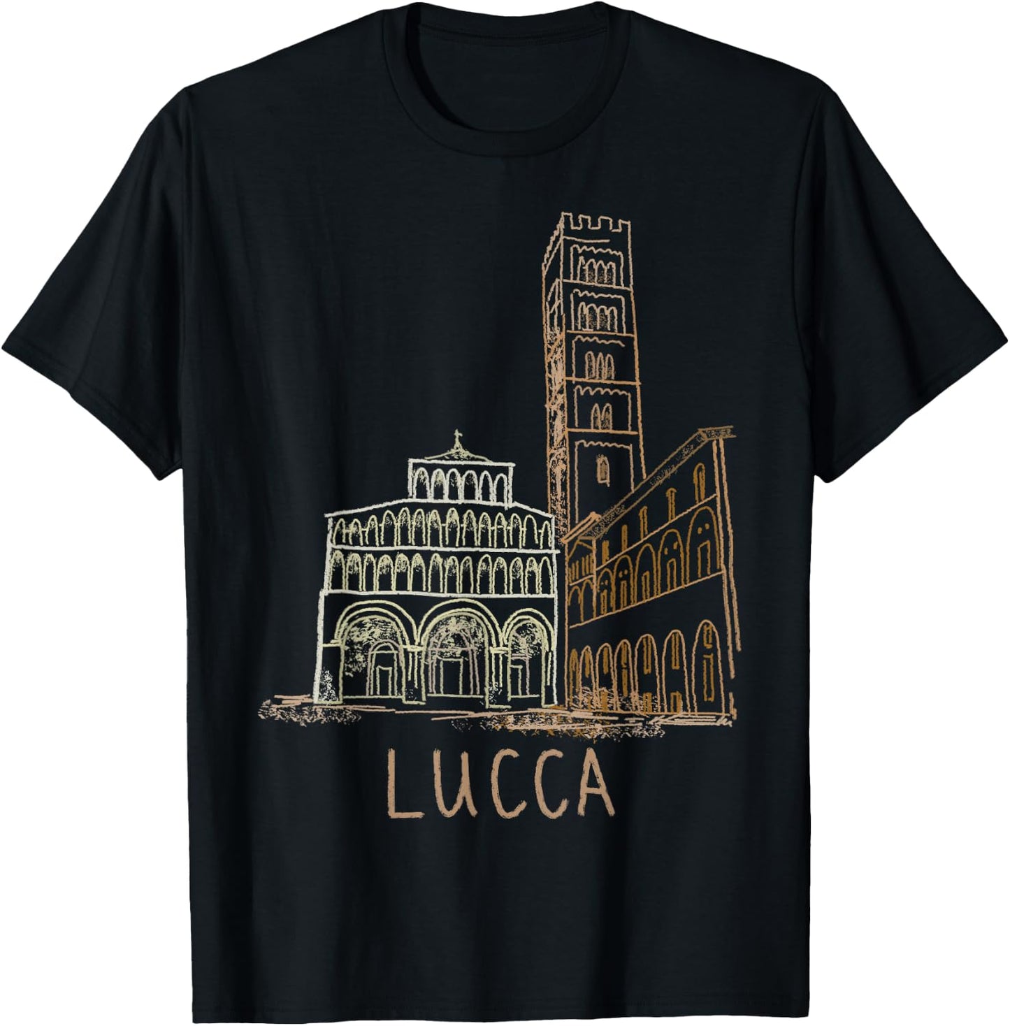 Lucca Italy Unique Hand Drawn Art Gift Men Women T-Shirt - T-Shirt | Black