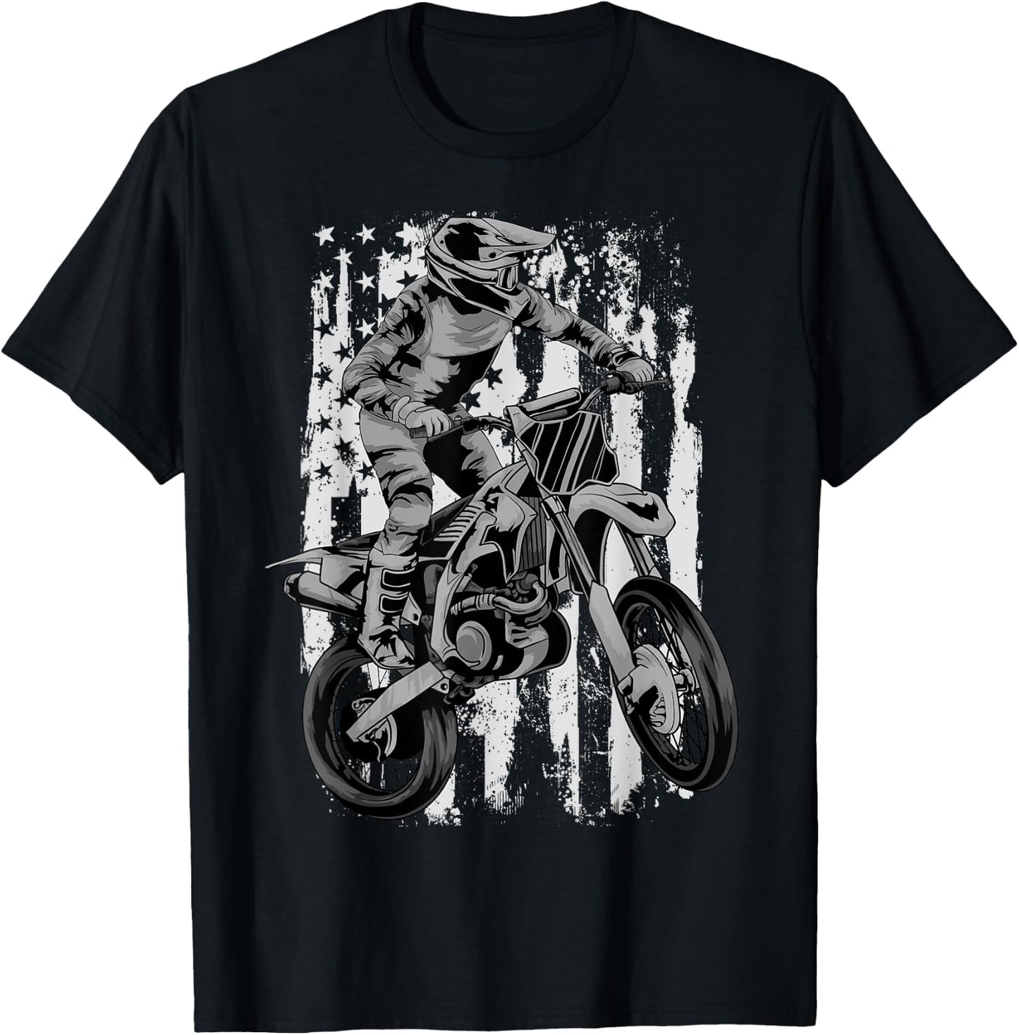 Motocross Motorcross Dirt Bike USA Flag Patriotic Women Kids Men T-Shirt - T-Shirt | Black