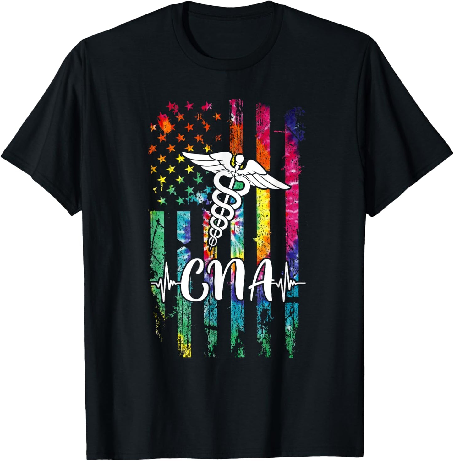 American Flag Tie Dye CNA Costume Nurse Day Nursing Women Men T-Shirt - T-Shirt | Black