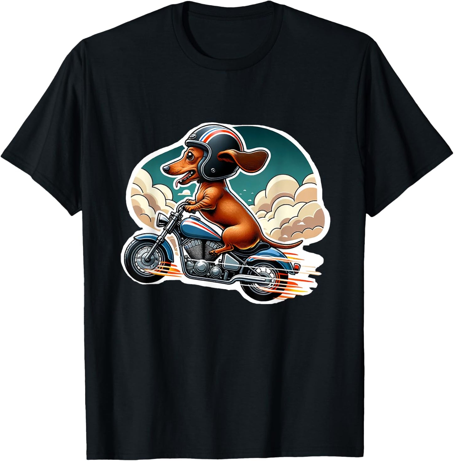 Funny Dachshund Wiener Dog Riding Motorcycle Bike Biker Dogs Men Women Girls Kids T-Shirt - T-Shirt | Black