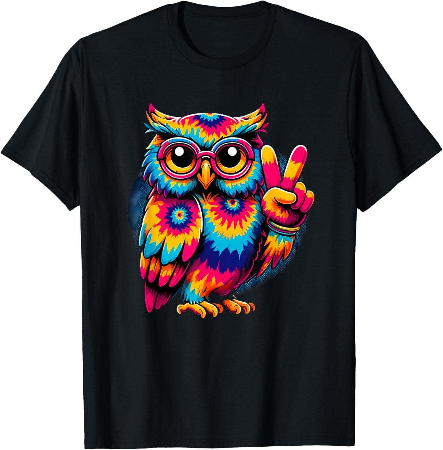 Peace Sign Tie Dye Owl T-Shirt - T-Shirt | Black