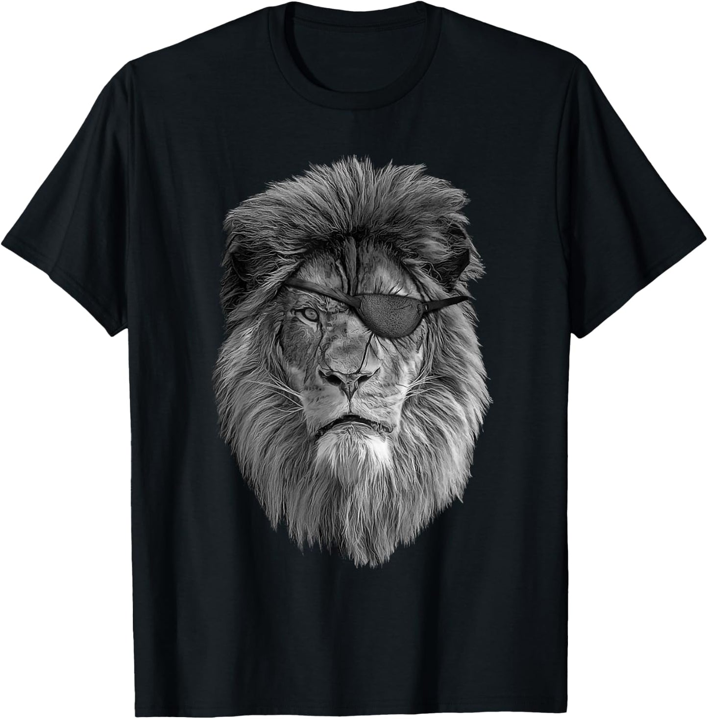 Tough Old Lion - King Of The Jungle With Scars & Eye Patch T-Shirt - T-Shirt | Black