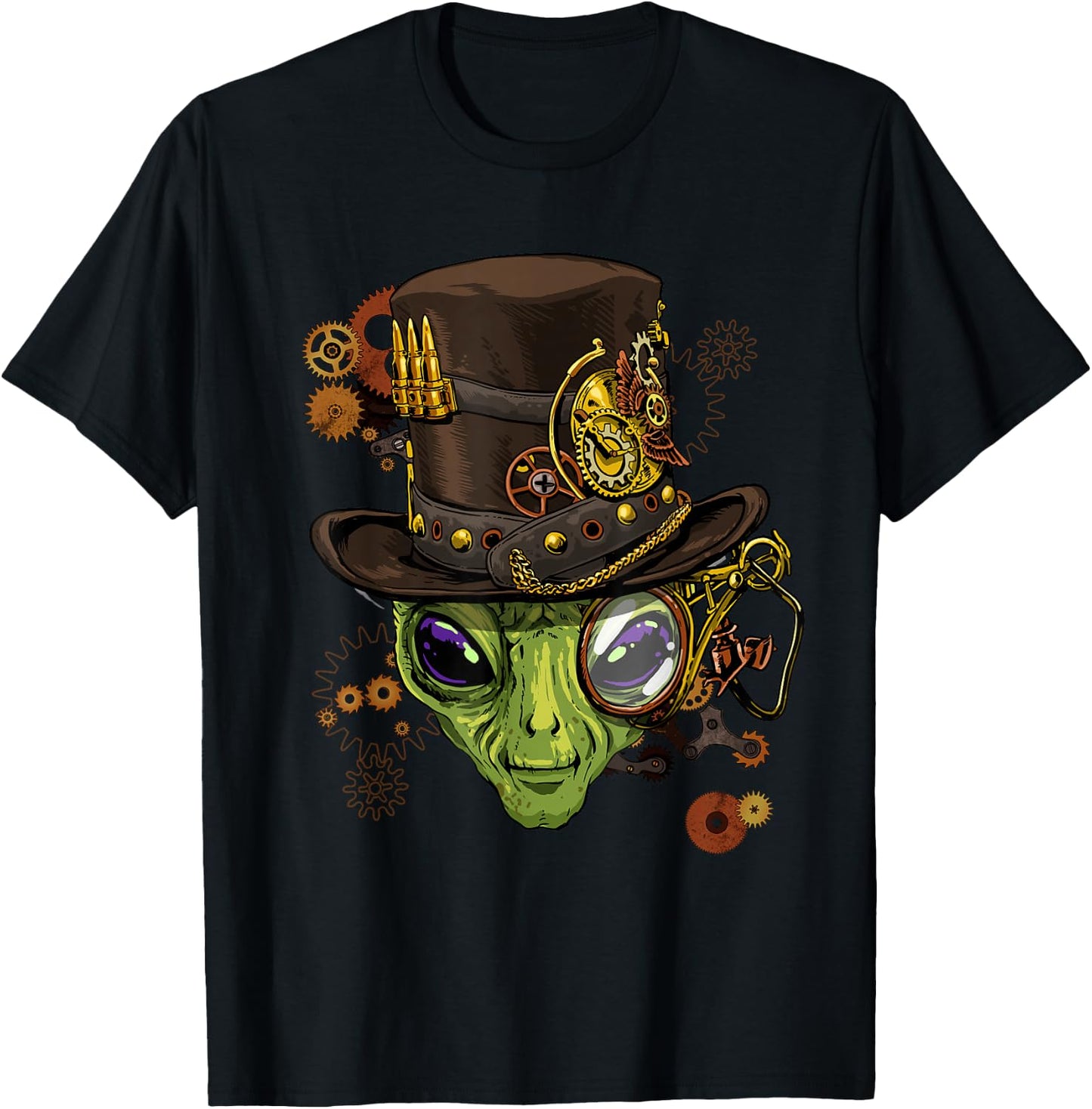 Alien Shirt Victorian Steampunk Gears UFO Ancient Alien Head T-Shirt - T-Shirt | Black