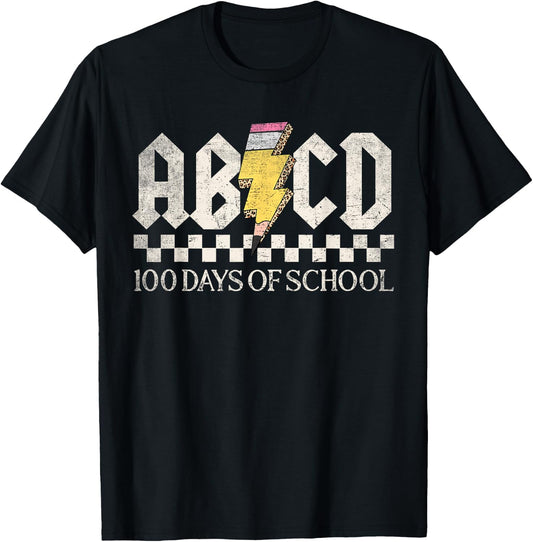 Boys Girls Teachers Rock 100 Days Of School ABCD 100th Day T-Shirt - T-Shirt | Black