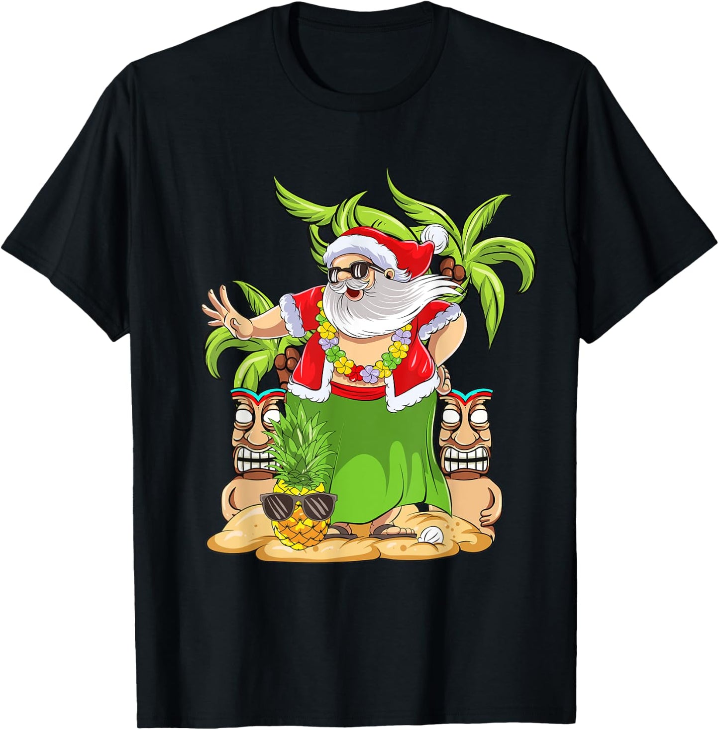 Hawaiian Christmas Mele Kalikimaka Hula Dance Santa Claus T-Shirt - T-Shirt | Black
