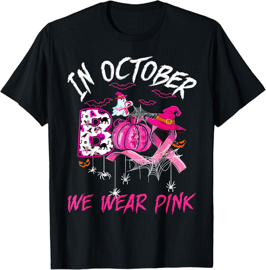 Vintage Wear Pink Breast Cancer Warrior Cute Ghost Halloween T-Shirt - T-Shirt | Black
