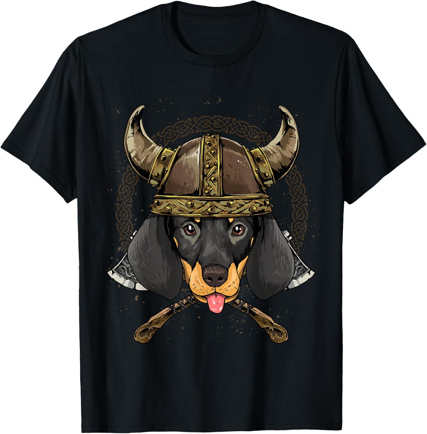 Viking Dachshund Dog with Viking Helmet Mjolnir Axes T-Shirt - T-Shirt | Black