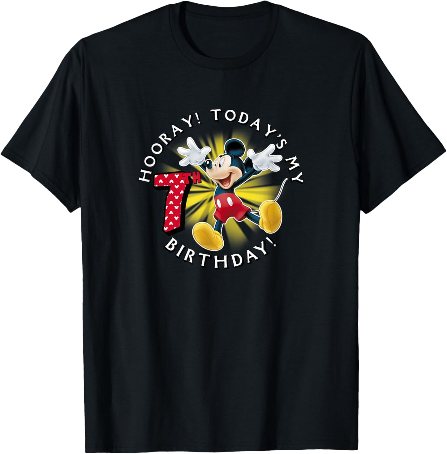 Disney Mickey Mouse Hooray! Today's My 7th Birthday T-Shirt - T-Shirt | Black