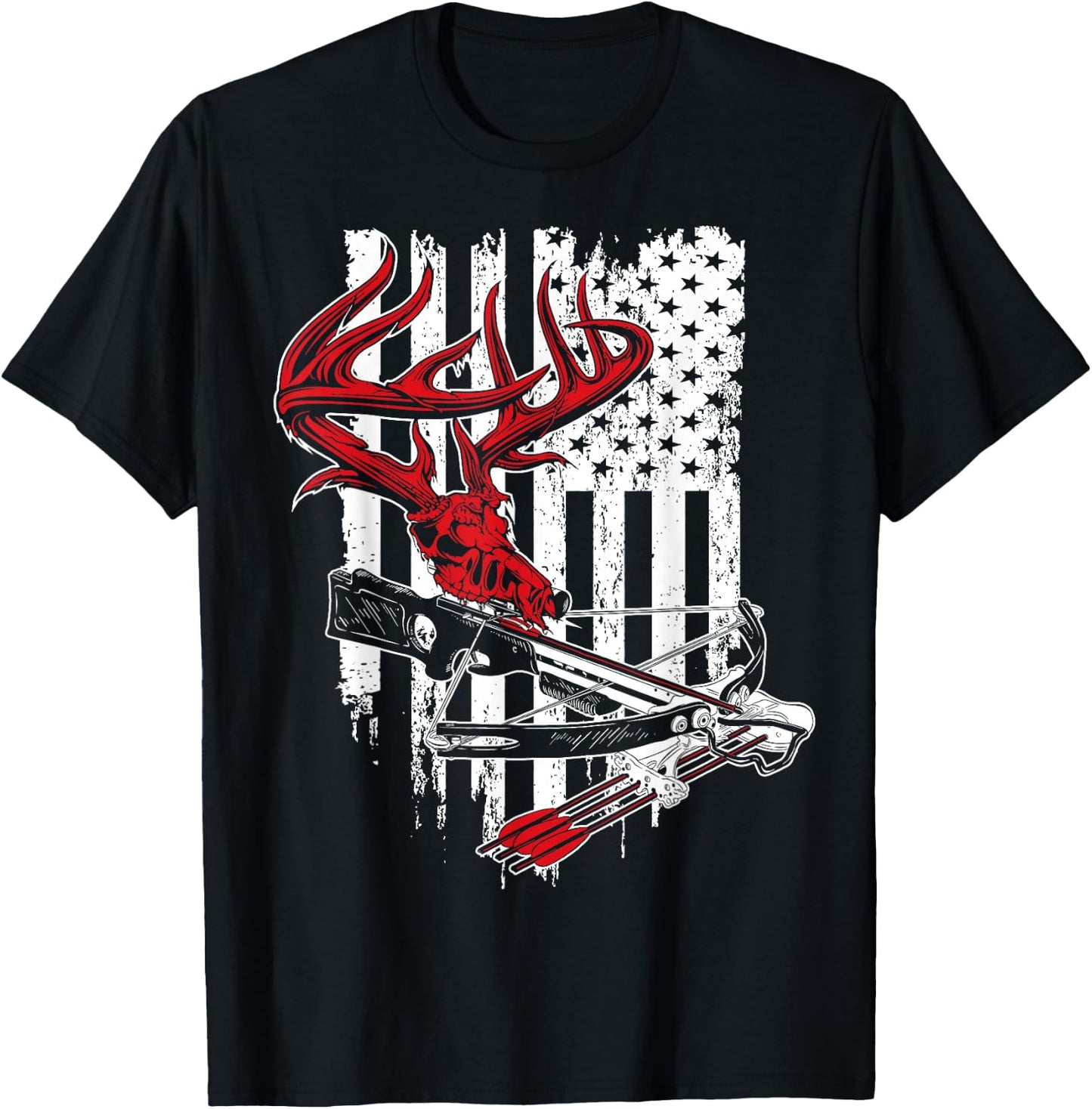 American Flag Archery Bow Hunting - Deer Skull Crossbow T-Shirt - T-Shirt | Black