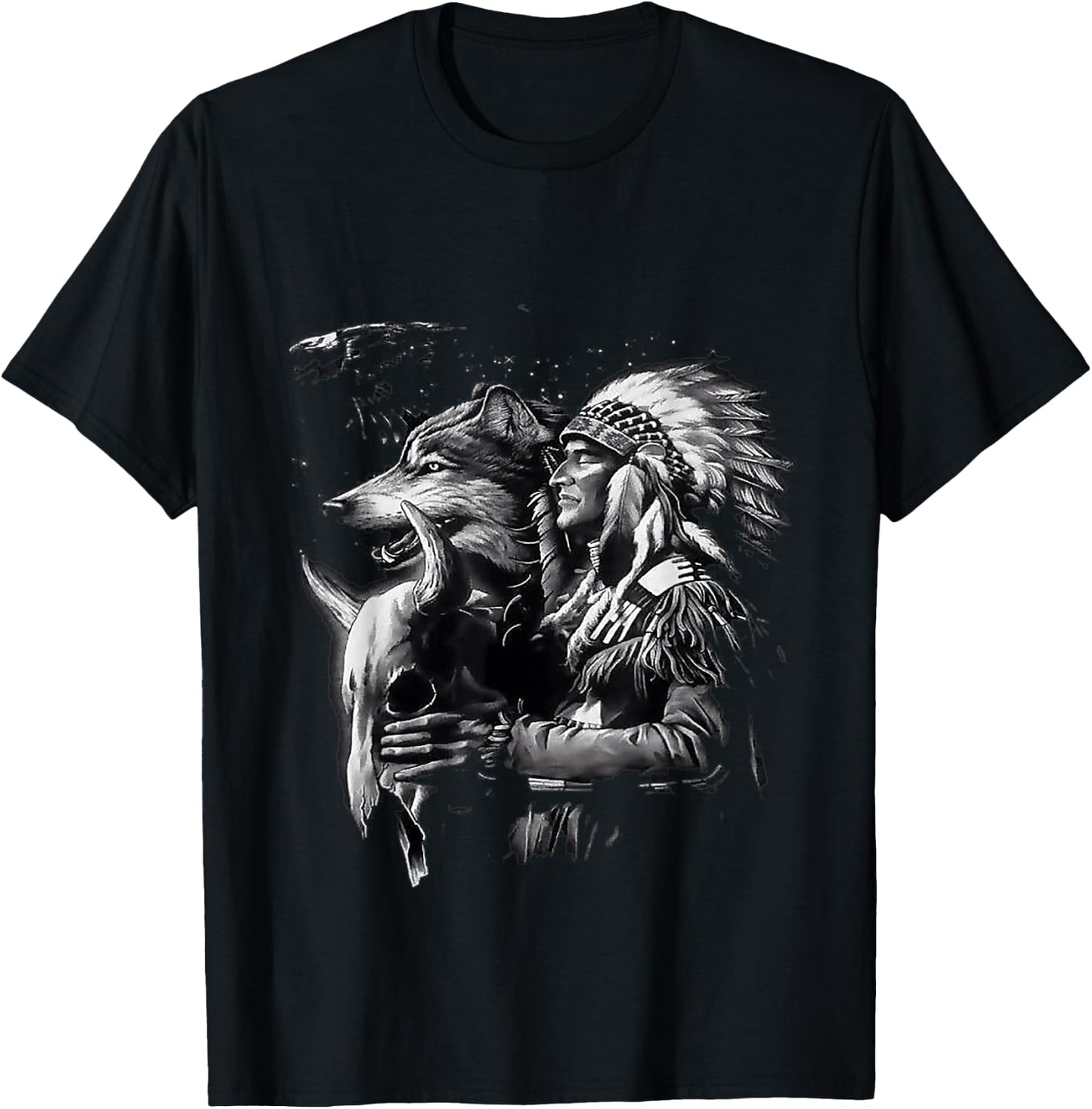 Wolf with native American Indians T-Shirt - T-Shirt | Black