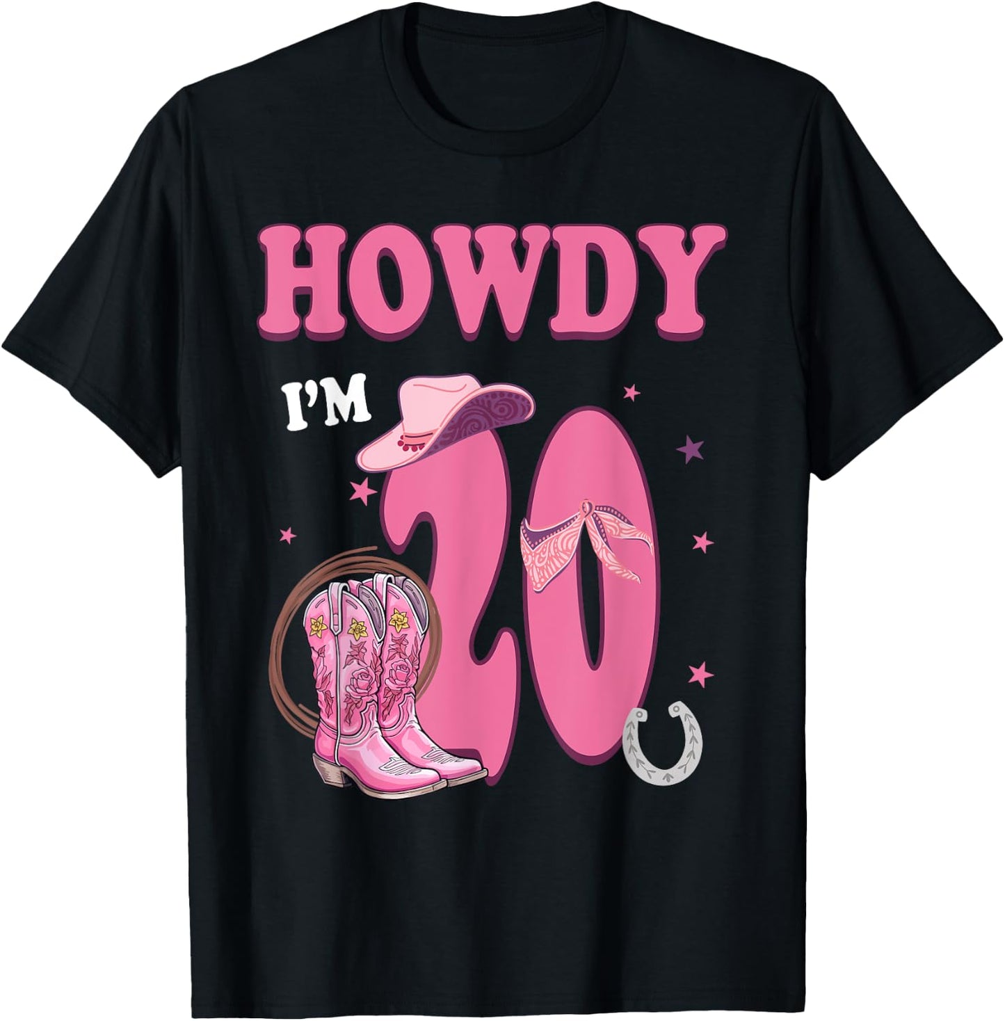 Howdy I'm 20 Year Old Birthday 20th Country Cowgirl T-Shirt - T-Shirt | Black