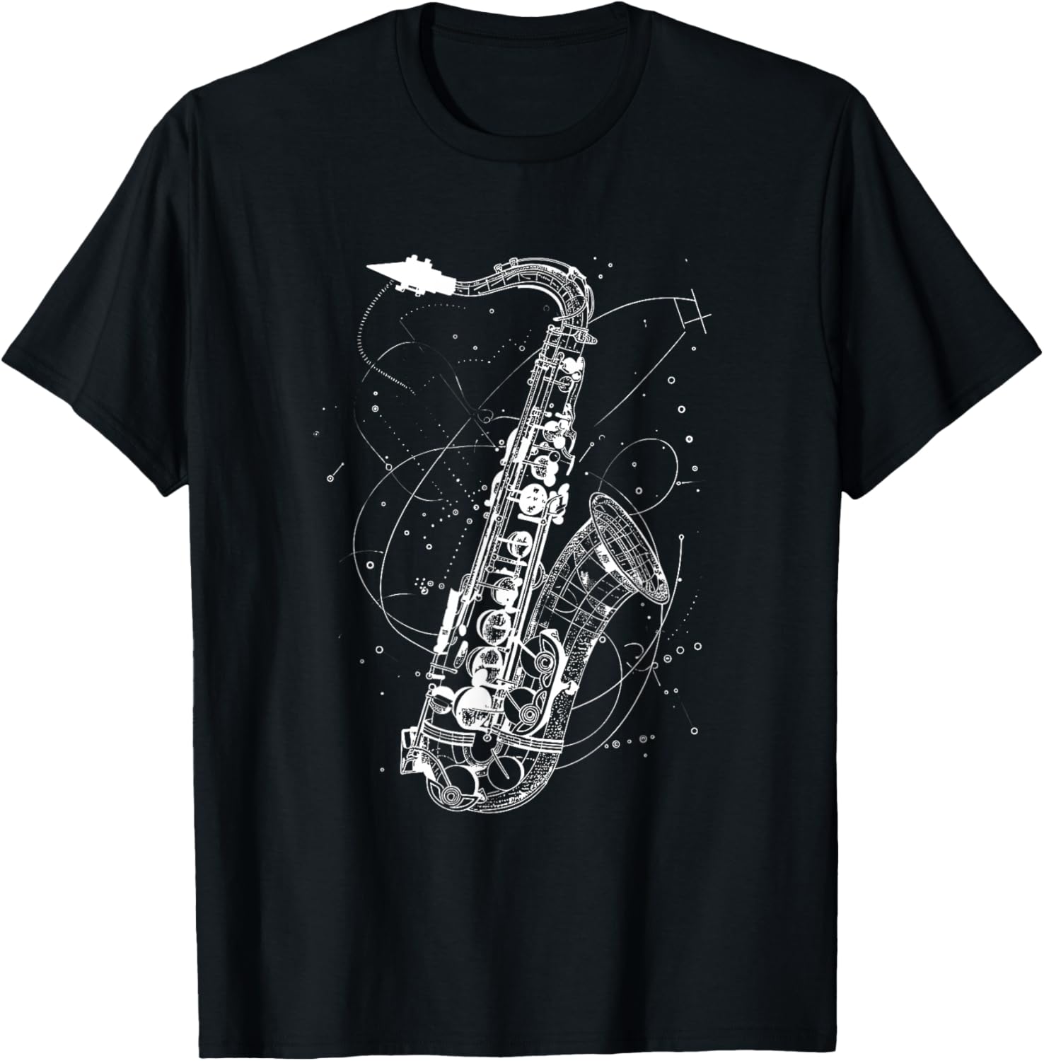 Saxophone Sketch Jazz Music Orchestra T-Shirt - T-Shirt | Black