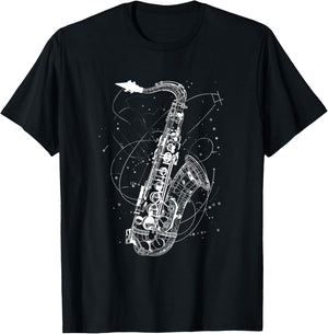 Saxophone Sketch Jazz Music Orchestra T-Shirt - T-Shirt | Black