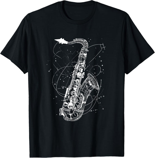 Saxophone Sketch Jazz Music Orchestra T-Shirt - T-Shirt | Black