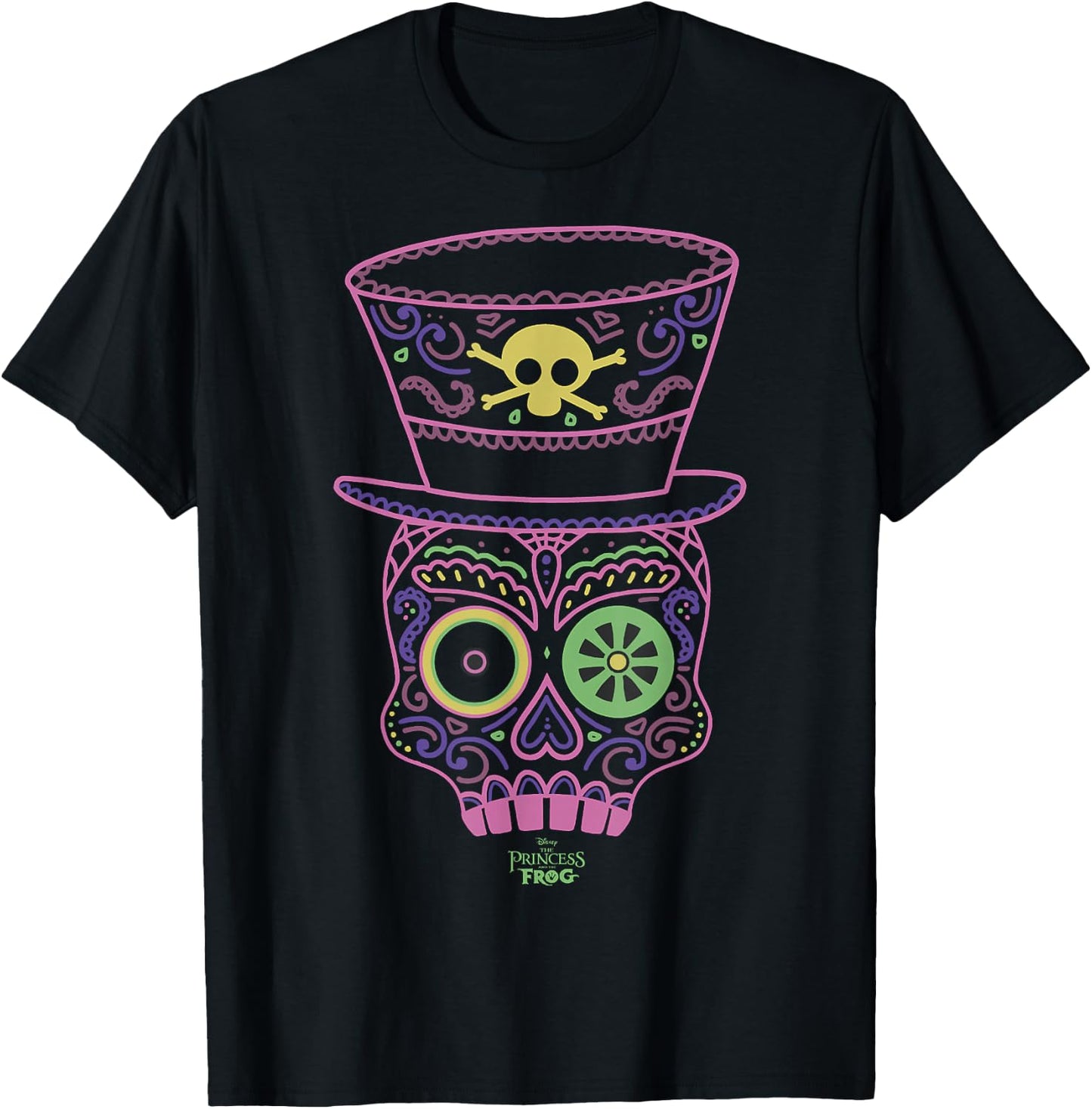 Disney Princess And The Frog Dr. Facilier Line Art Mask T-Shirt - T-Shirt | Black
