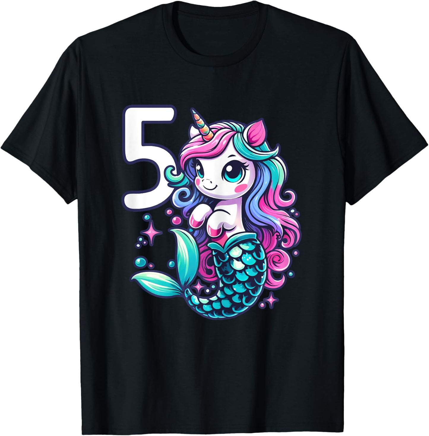 Unicorn Mermaid 5th Birthday 5 Year Old Party Girls Outfit T-Shirt - T-Shirt | Black