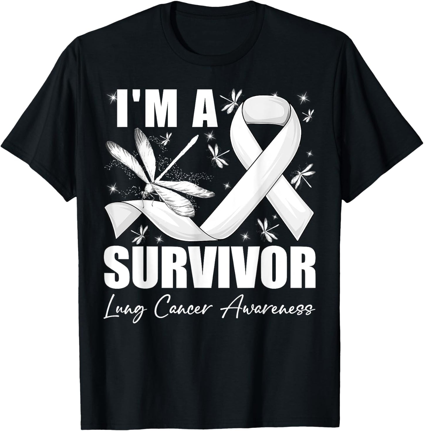 I'm A Survivor Lung Cancer Awareness Month Fighter Dragonfly T-Shirt - T-Shirt | Black