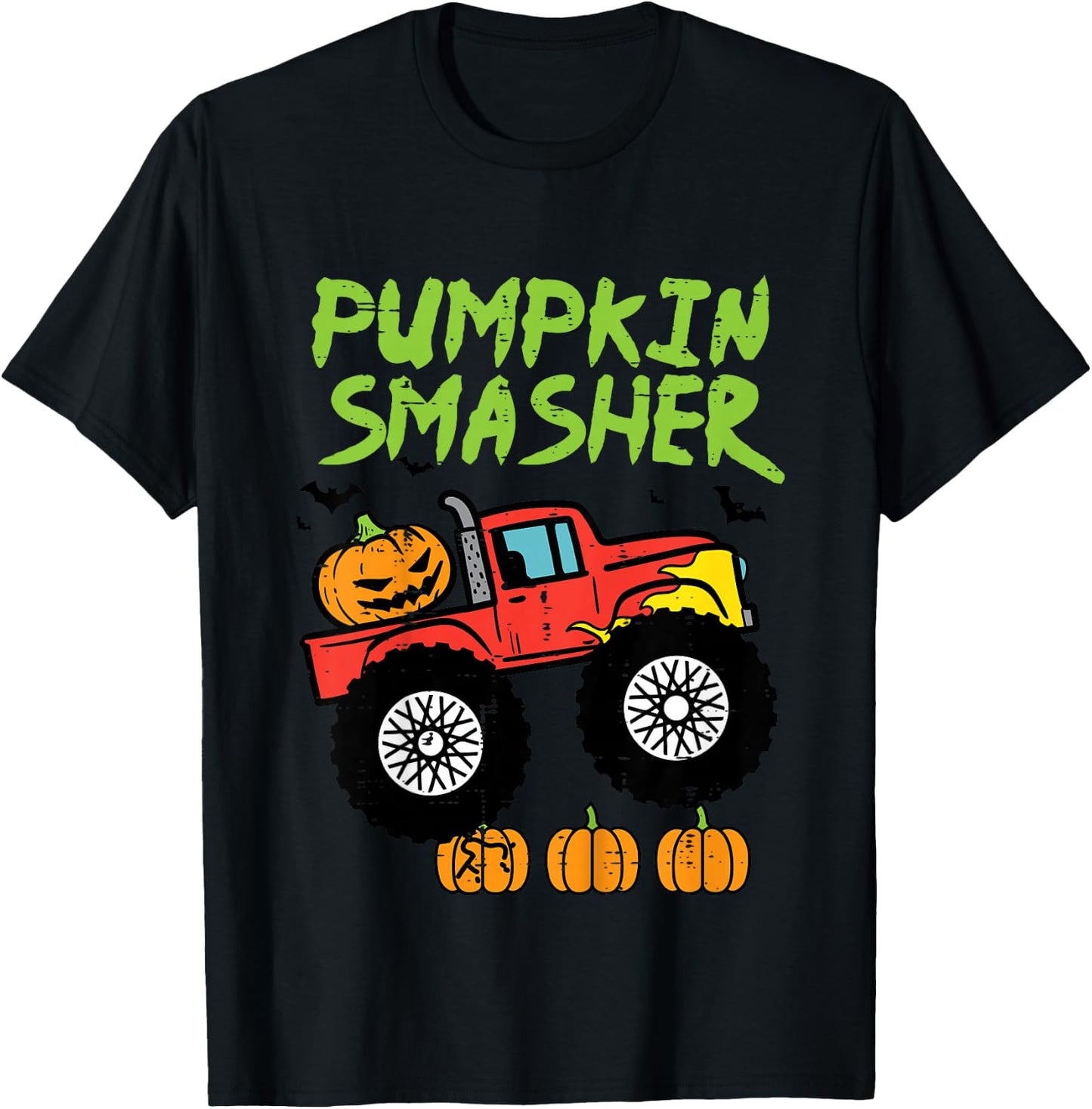 Kids Halloween Pumpkin Smasher Monster Truck Costume Toddler Boys T-Shirt - T-Shirt | Black