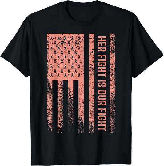 Her Fight Is Our Fight Uterine Cancer Awareness T-Shirt - T-Shirt | Black