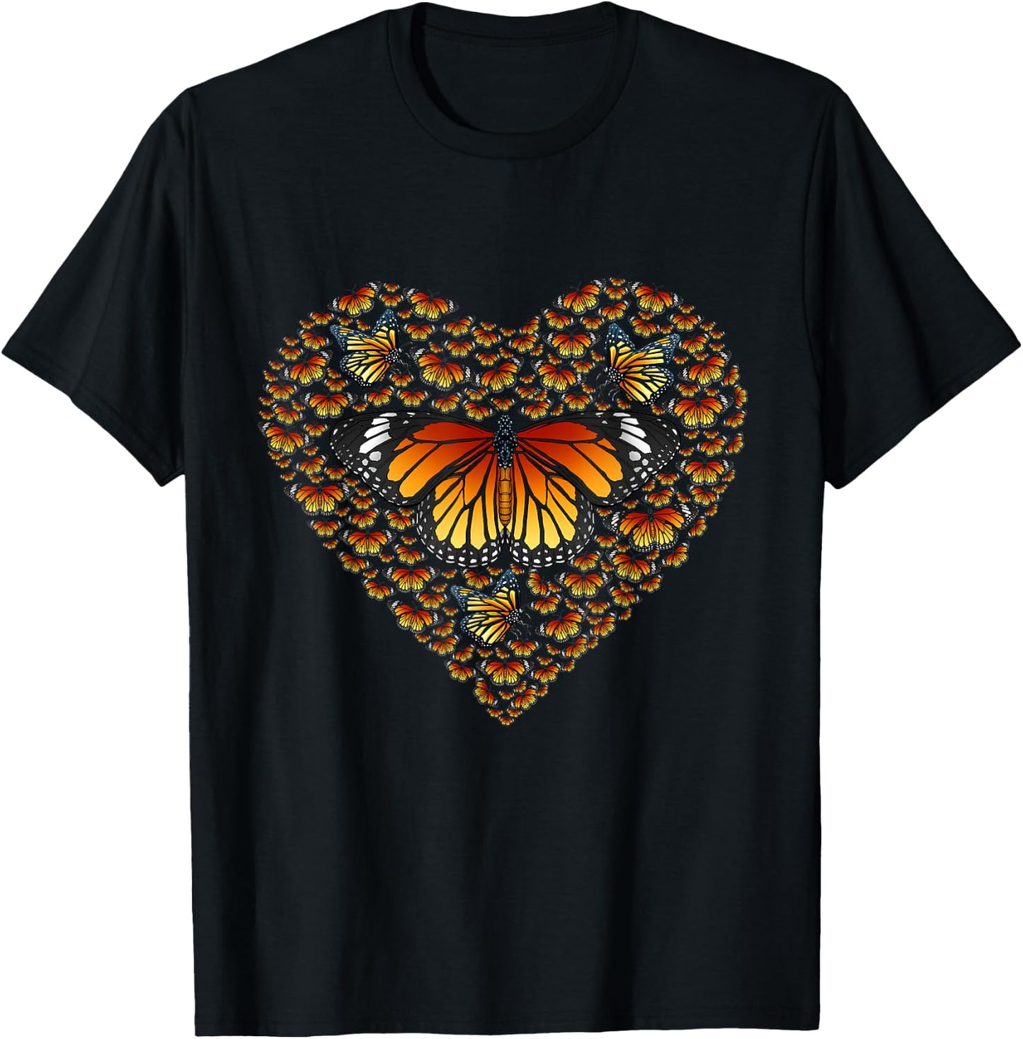 Monarch Butterfly Heart Valentine's Day Insect Wings Bug T-Shirt - T-Shirt | Black