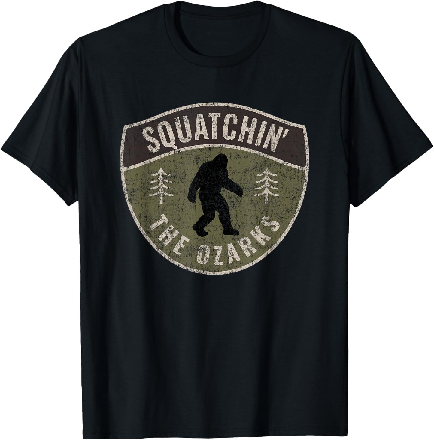 Vintage Sasquatch Squatchin' The Ozarks Big Foot Hunting T-Shirt - T-Shirt | Black