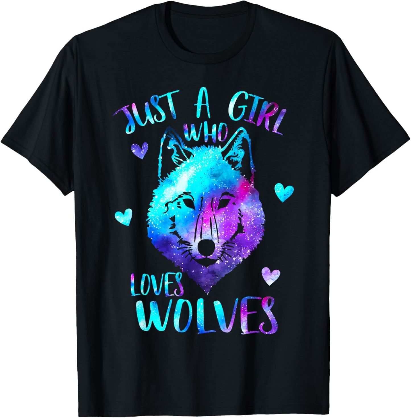 Just a Girl Who Loves Wolves Themed Galaxy Space Wolf Lover T-Shirt - T-Shirt | Black