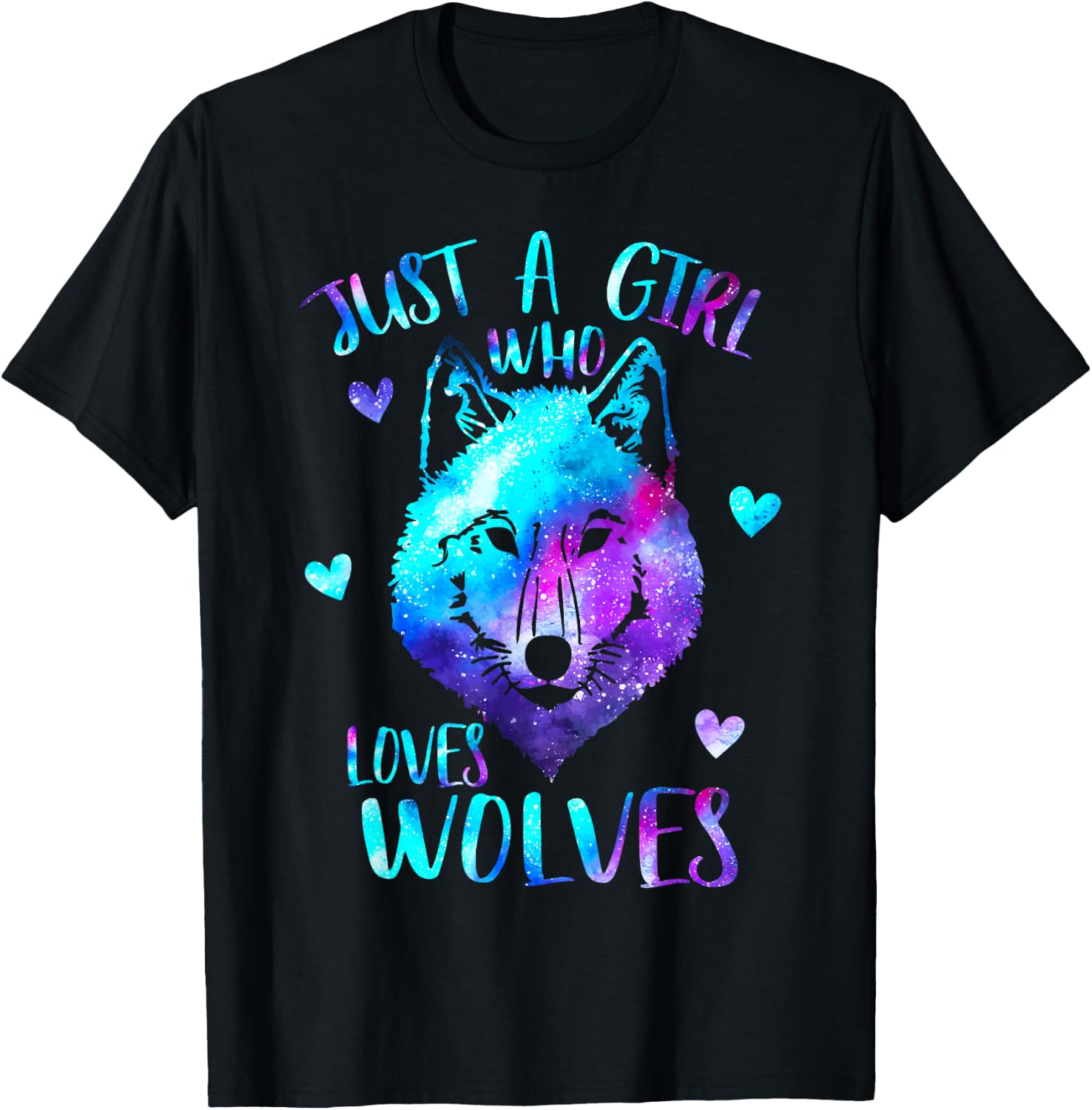 Just a Girl Who Loves Wolves Themed Galaxy Space Wolf Lover T-Shirt - T-Shirt | Black