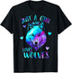 Just a Girl Who Loves Wolves Themed Galaxy Space Wolf Lover T-Shirt - T-Shirt | Black