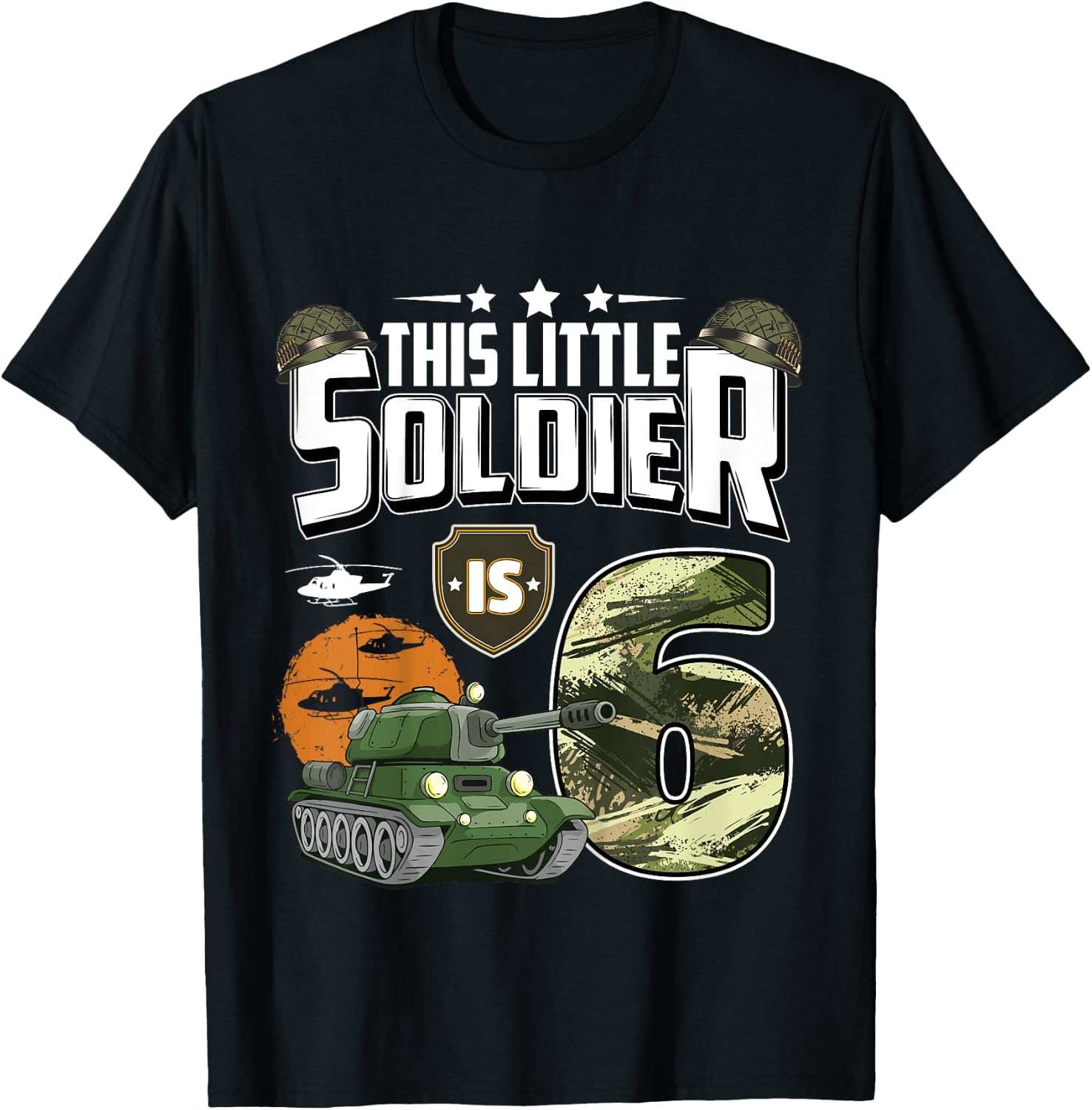 Kids 6 Year Old Soldier 6th Birthday Military Themed Camo boys T-Shirt - T-Shirt | Black