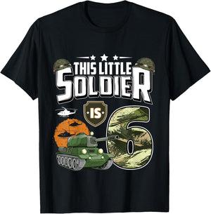 Kids 6 Year Old Soldier 6th Birthday Military Themed Camo boys T-Shirt - T-Shirt | Black