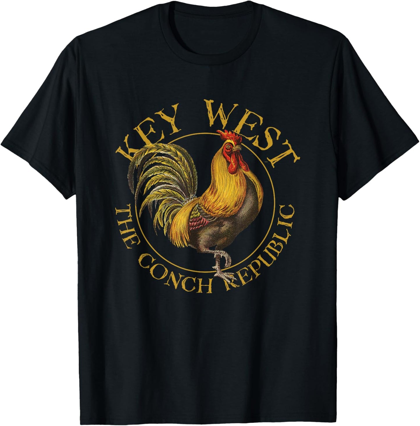 Key West Florida Vintage Rooster Design Souvenir T-Shirt - T-Shirt | Black