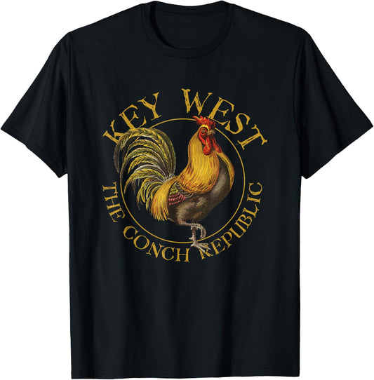 Key West Florida Vintage Rooster Design Souvenir T-Shirt - T-Shirt | Black