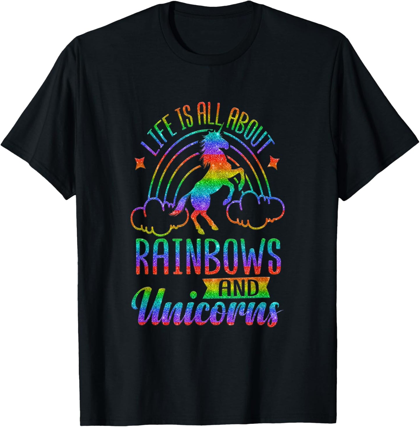 Life Is All About Rainbows And Unicorns Shirt Girls Ombre T-Shirt - T-Shirt | Black