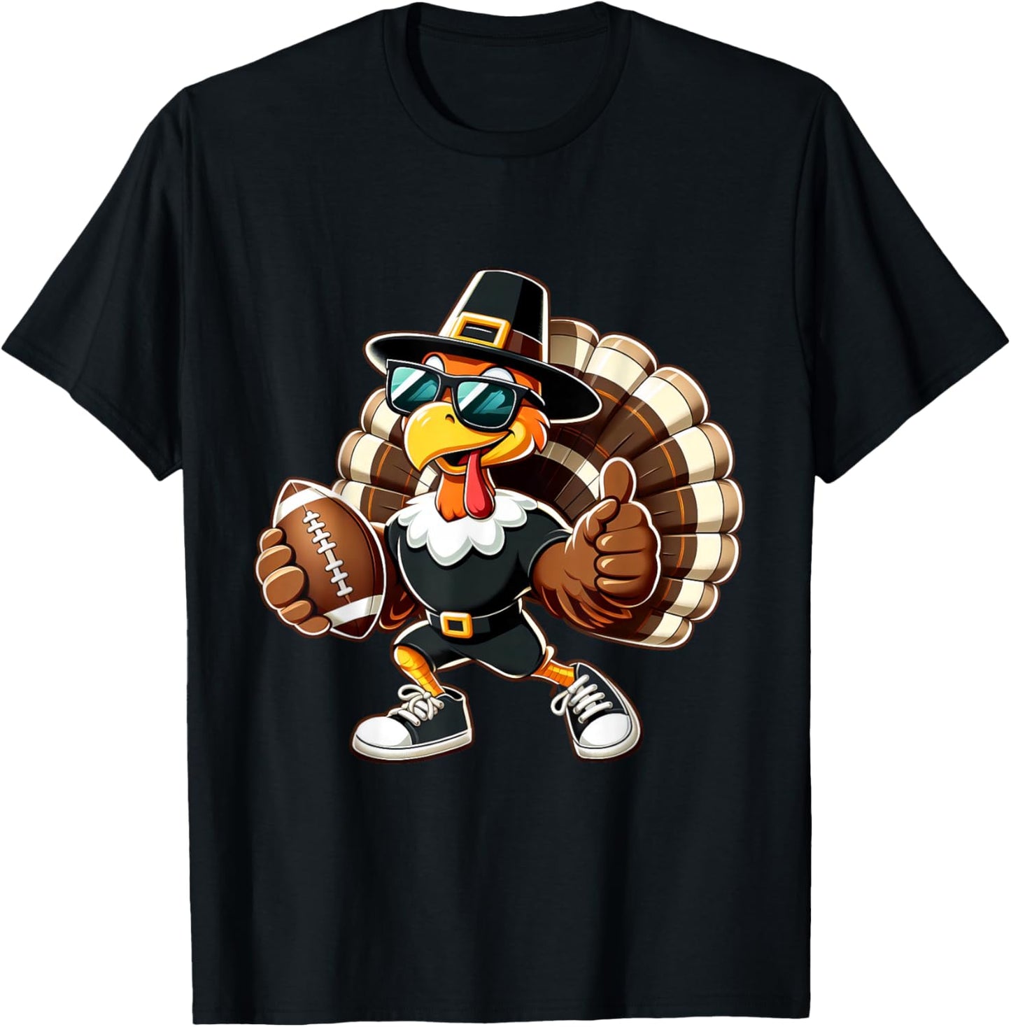 Turkey Football Thanksgiving Fall Turkey Playing Football T-Shirt - T-Shirt | Black