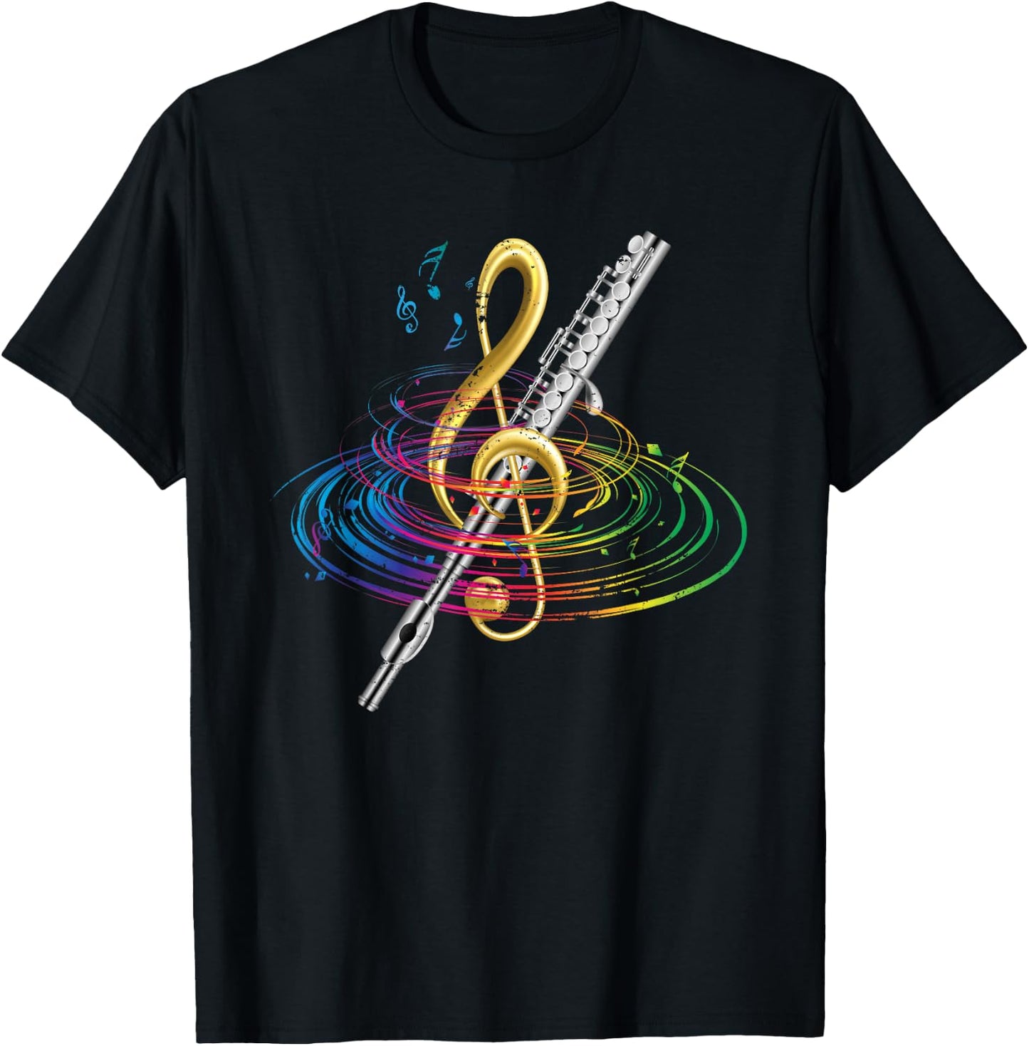 Classical Music Treble Clef Flutist Gift Flute T-Shirt - T-Shirt | Black