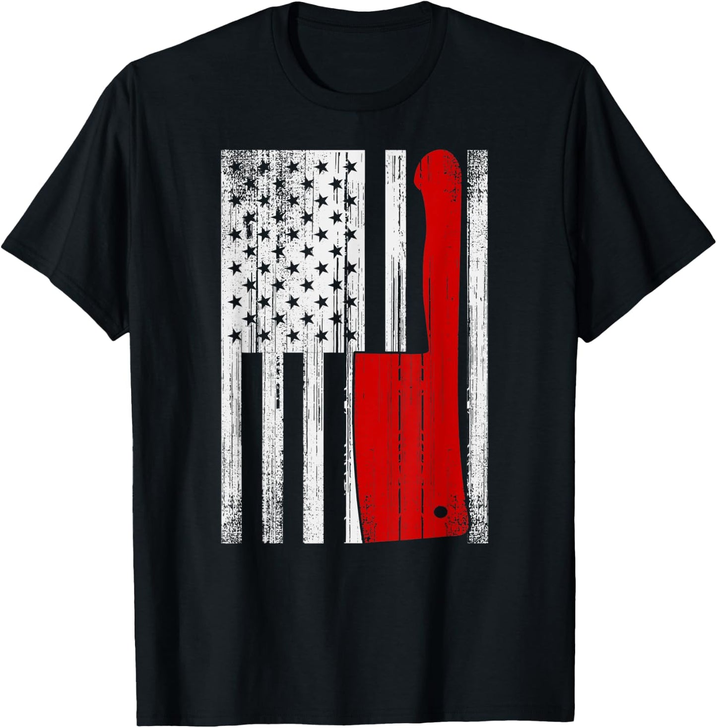 Retro American Butcher Gift USA Flag Vintage Meat Cleaver T-Shirt - T-Shirt | Black