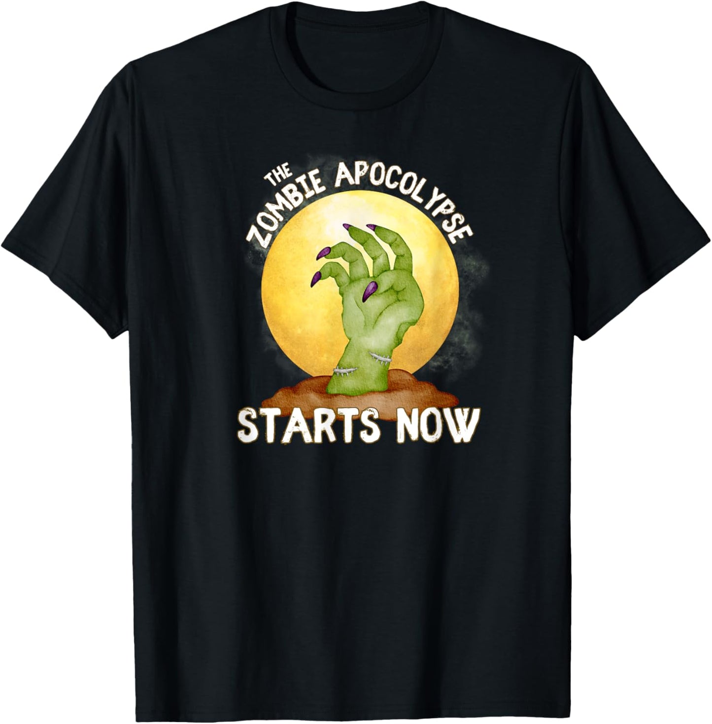 The Zombie Apocalypse Starts Now Zombie Hand Full Moon Grave T-Shirt - T-Shirt | Black