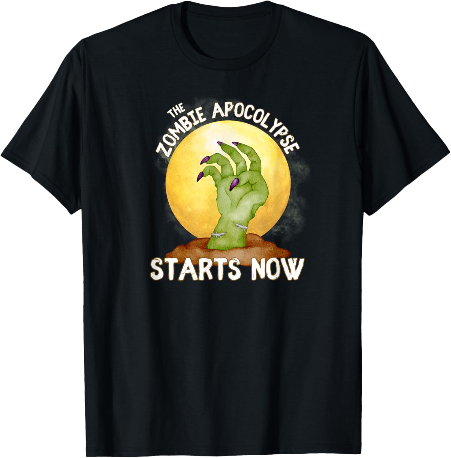 The Zombie Apocalypse Starts Now Zombie Hand Full Moon Grave T-Shirt - T-Shirt | Black